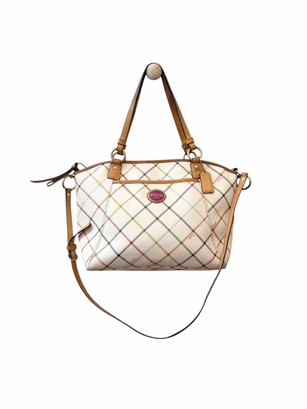 Coach Peyton Tattersall Tote Ivory Plaid F21924 Shoulder & Crossbody